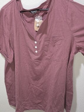 BloomChic Dusty Rose V-Neck Button Top